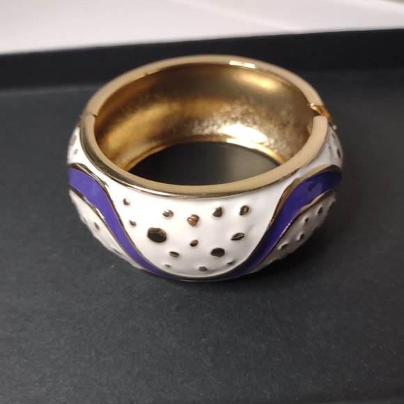 White, Purple, And Gold Tone 7 Inch Hinged Bangle - Picture 8 of 11